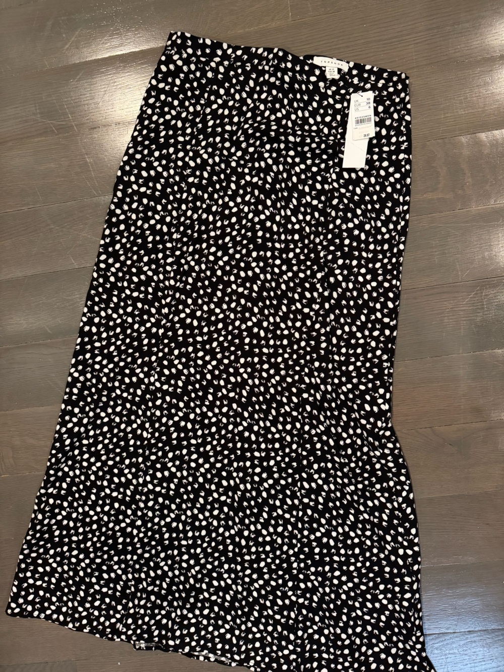 Topshop Black Midi Skirt with White Spot Print